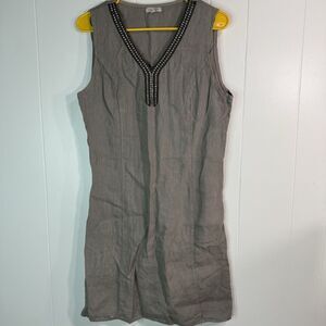 Lina Tomei Dress Knee Length Made In Italy Womens M Olive Embellished V Neck